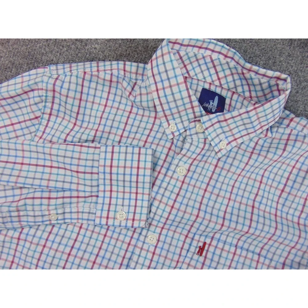 Johnnie O Dress‎ Shirt Youth 16 Plaid Red Blue White Button Casual Dress Prep